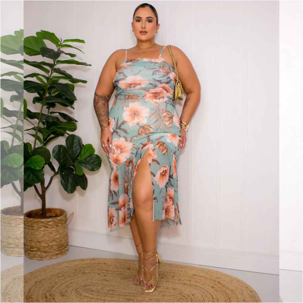 Alternative view of Vestido Mid Plus Size Sem Manga Ref 007184 Estampa Verde