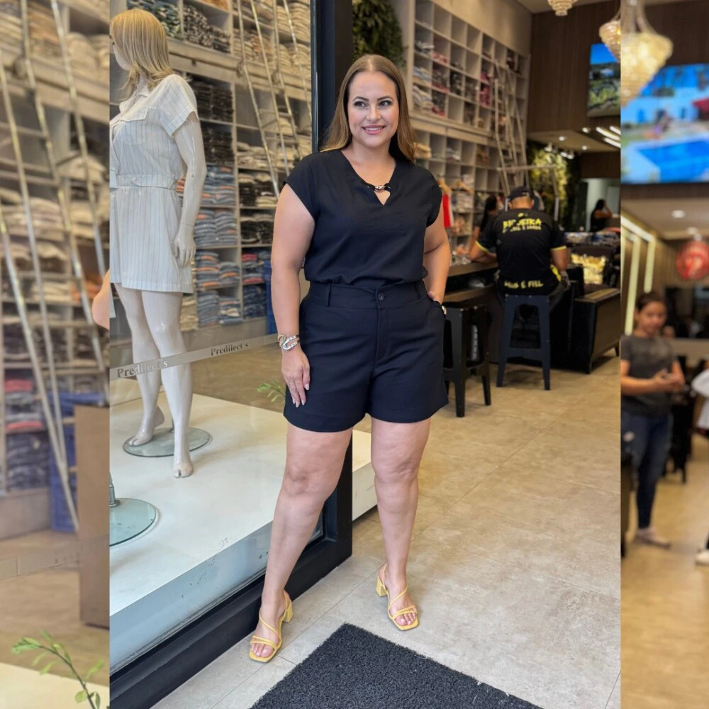 Alternative view of Conjunto Feminino Plus Size Blusa manga curta + Shorts Ref 12467 Preto