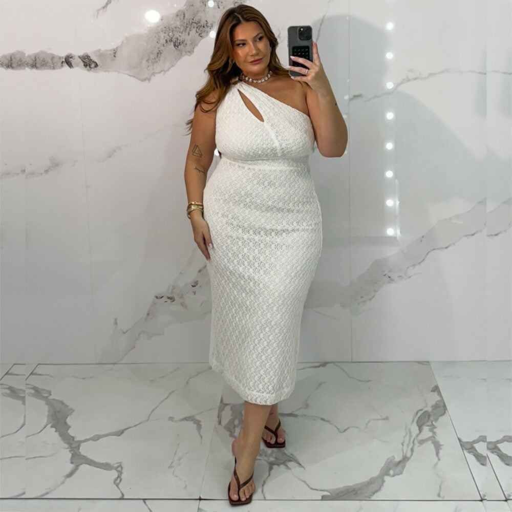Vestido Plus Size Sem Manga Curta Ref 2277 Branco - 48