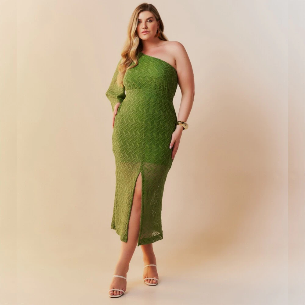 Vestido Mid Plus Size Manga Curta Ref 2339 Verde - 46