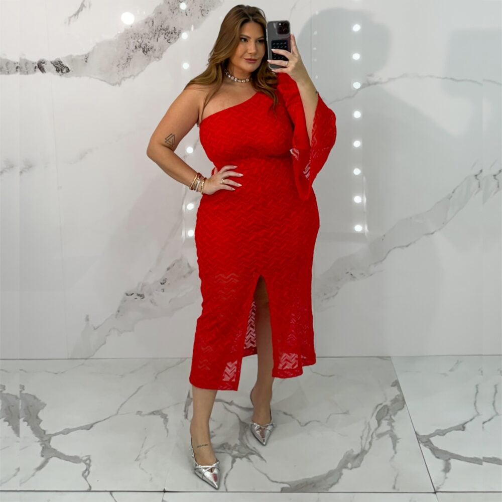 Vestido Mid Plus Size Sem Manga Curta Ref 2339 Vermelho - 50