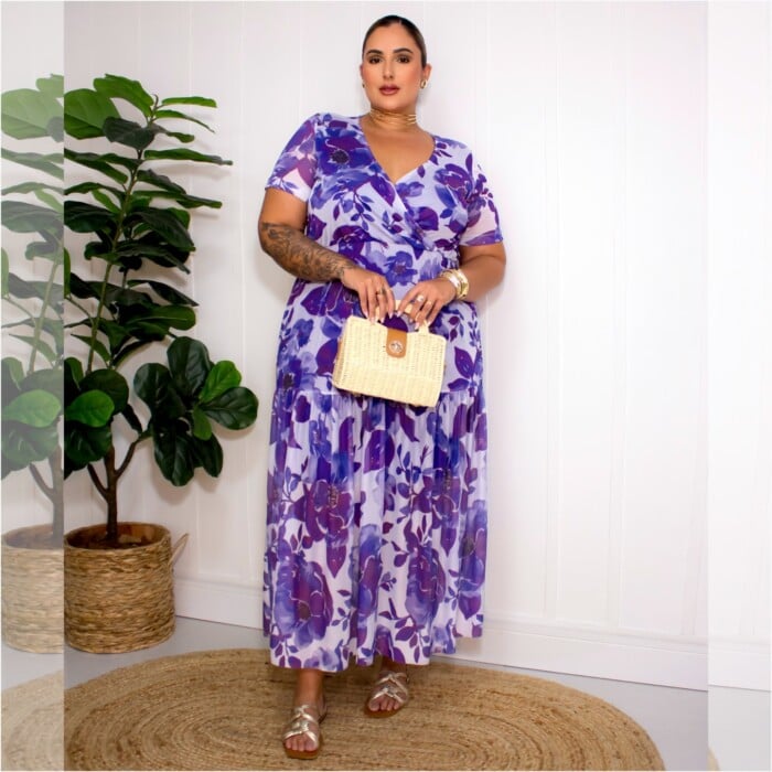 Vestido Mid Plus Size Manga Curta ref 306920 Estampa Azul - 50