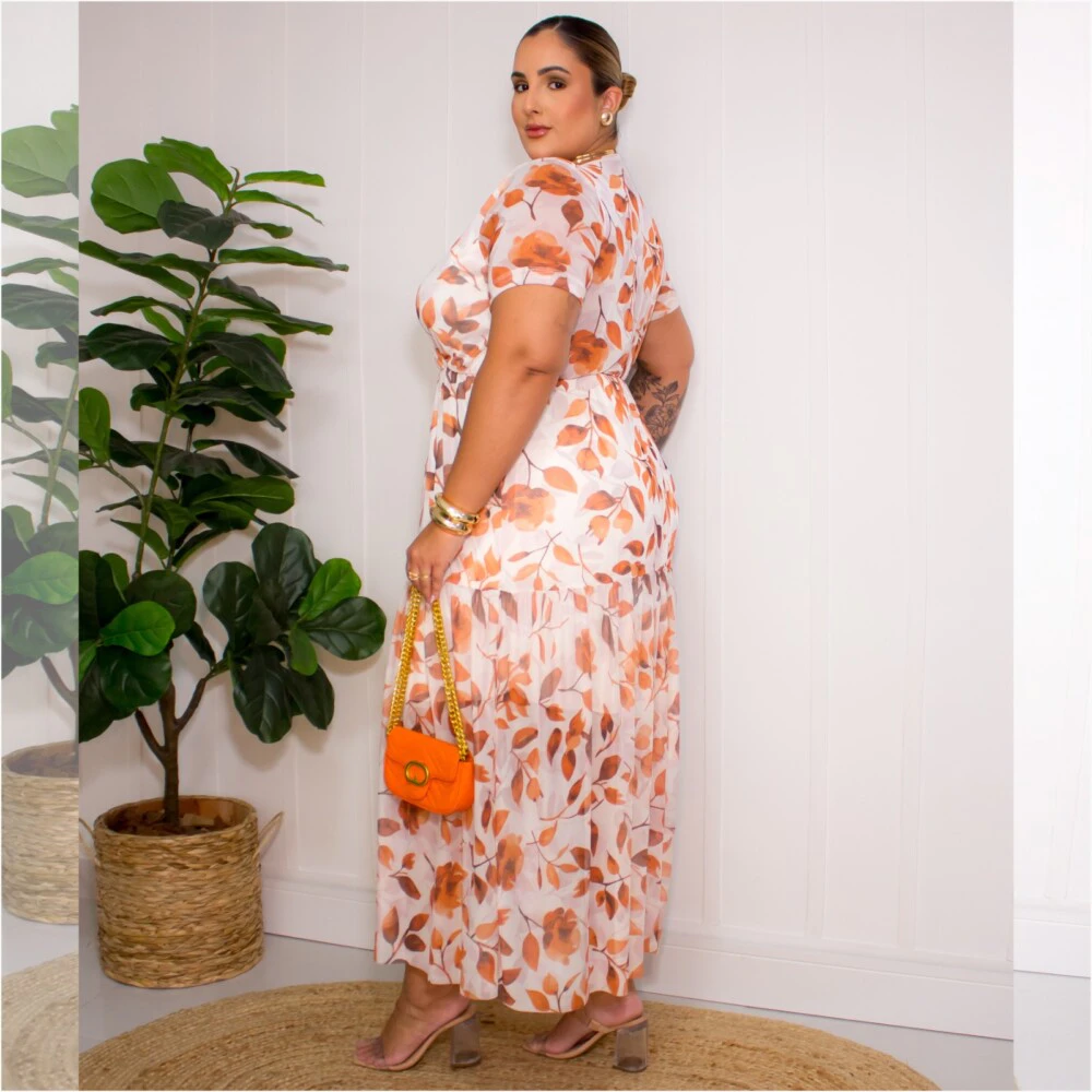 Alternative view of Vestido Mid Plus Size Manga Curta Ref 306920 Estampa Off White