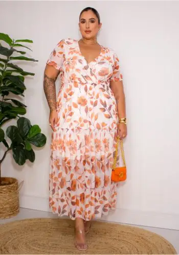 Vestido Mid Plus Size Manga Curta Ref 306920 Estampa Off White