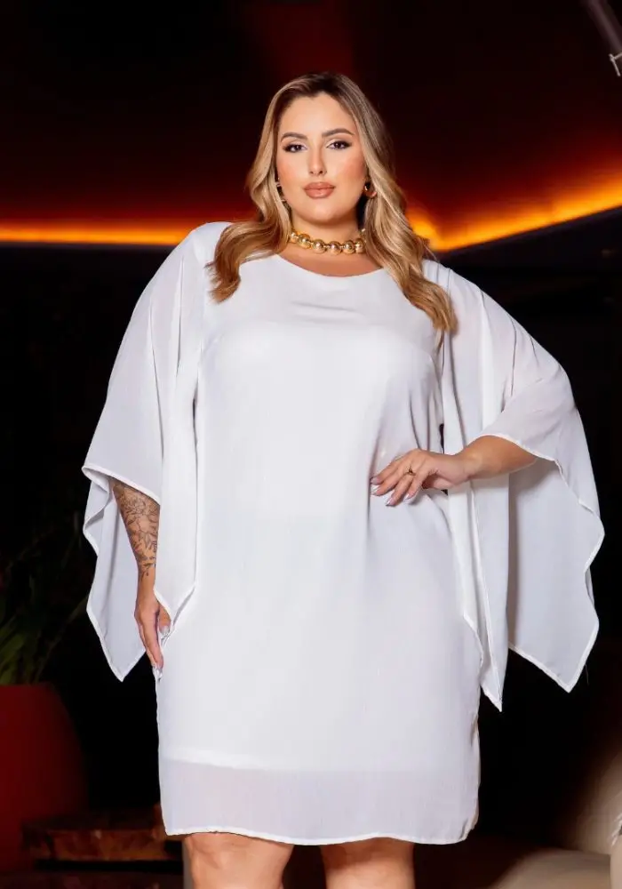 Vestido Plus Size Manga Curta Ref 900750 Off White - 48
