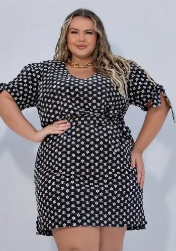Vestido Plus Size Manga Curta Ref 900761 Preto