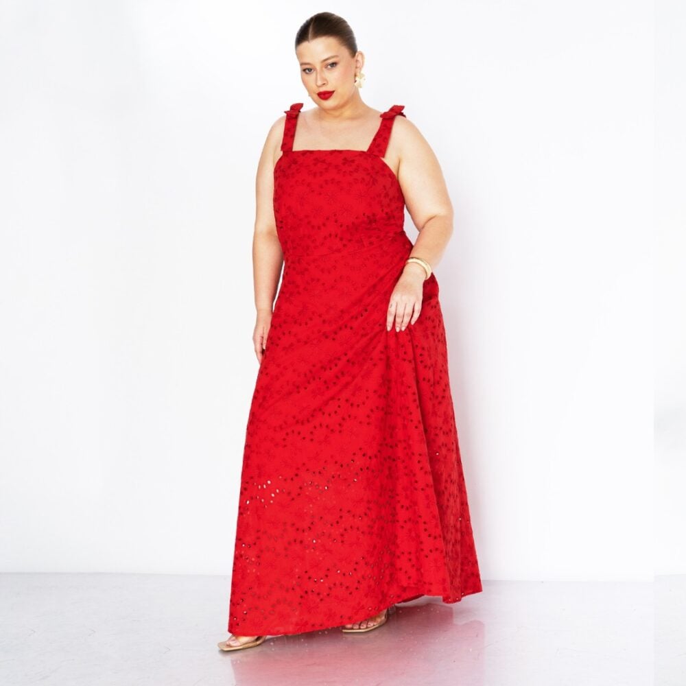 Vestido Longo Plus Size Sem Manga Ref 9398 Vermelho  - 46