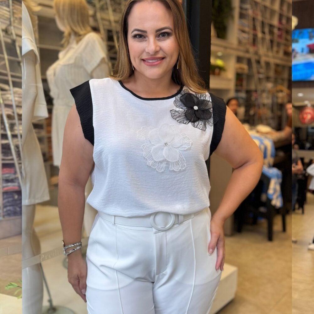 Blusa Feminina Plus Size Manga Curta Ref 12503 Off White - 48