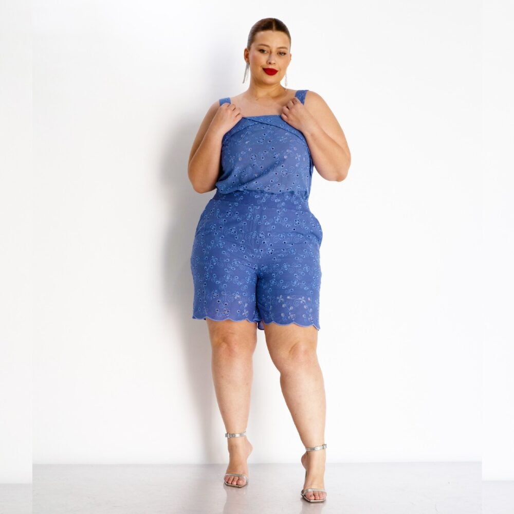 Conjunto Feminino Plus Size Regata + Shorts Ref 14582 Azul - 48