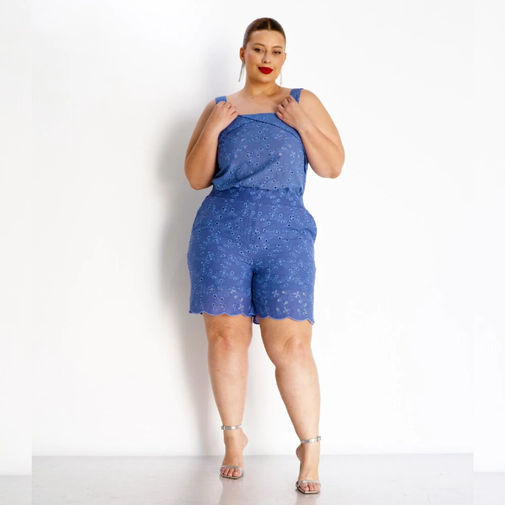 Conjunto Feminino Plus Size Regata + Shorts Ref 14582 Azul - 48