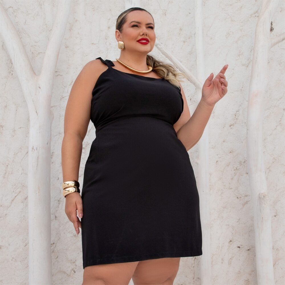 Vestido Plus Size Sem Manga Ref 900740 Preto - 48