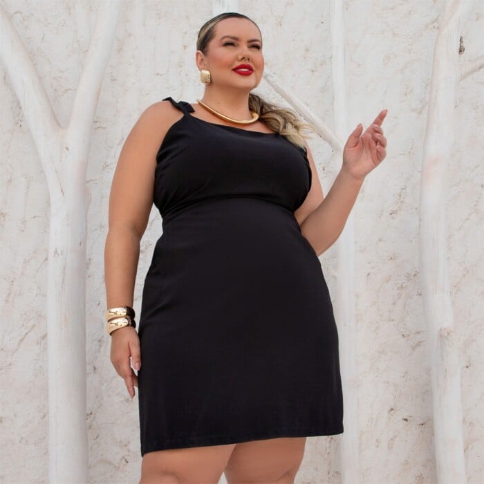 Vestido Plus Size Sem Manga Ref 900740 Preto - 46