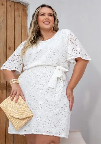 Vestido Plus Size Manga Curta Ref 900760 Off White