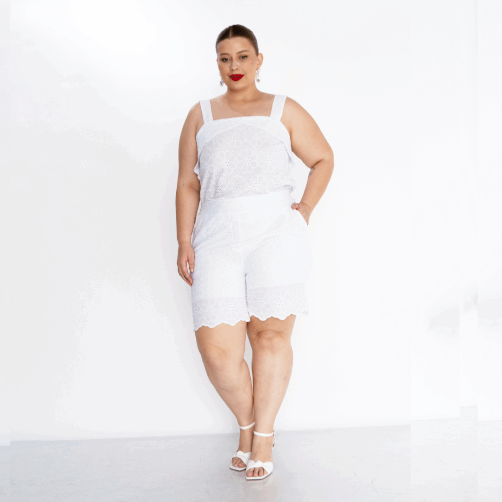 Conjunto Feminino Plus Size Regata + Shorts Ref 14582 Branco