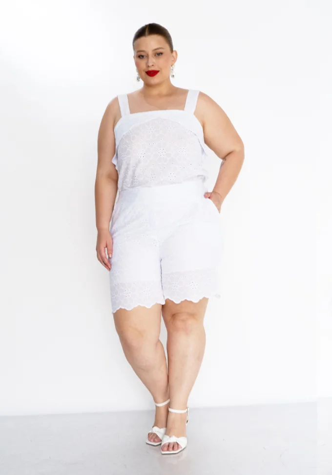 Conjunto Feminino Plus Size Regata + Shorts Ref 14582 Branco - 48