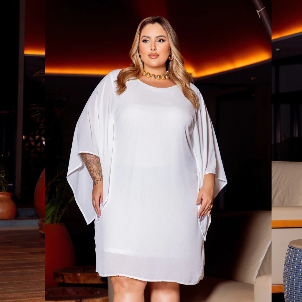 Alternative view of Vestido Plus Size Manga Curta Ref 900750 Off White