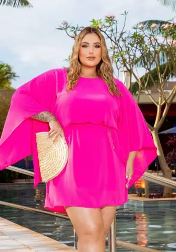 Vestido Plus Size Manga Curta Ref 900750 Pink