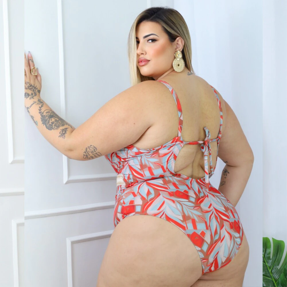 Alternative view of Maiô Plus Size Com Bojo Ref 00294 Estampa Laranja