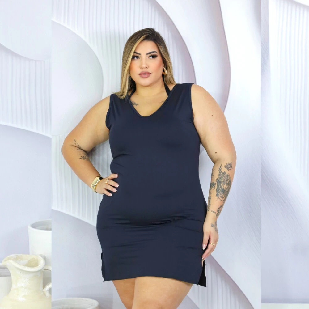 Saída de Praia Plus Size Sem Manga REf 00944 Preto - 48