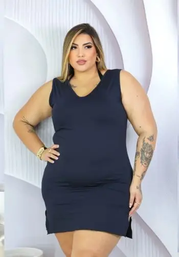 Saída de Praia Plus Size Sem Manga REf 00944 Preto - 46