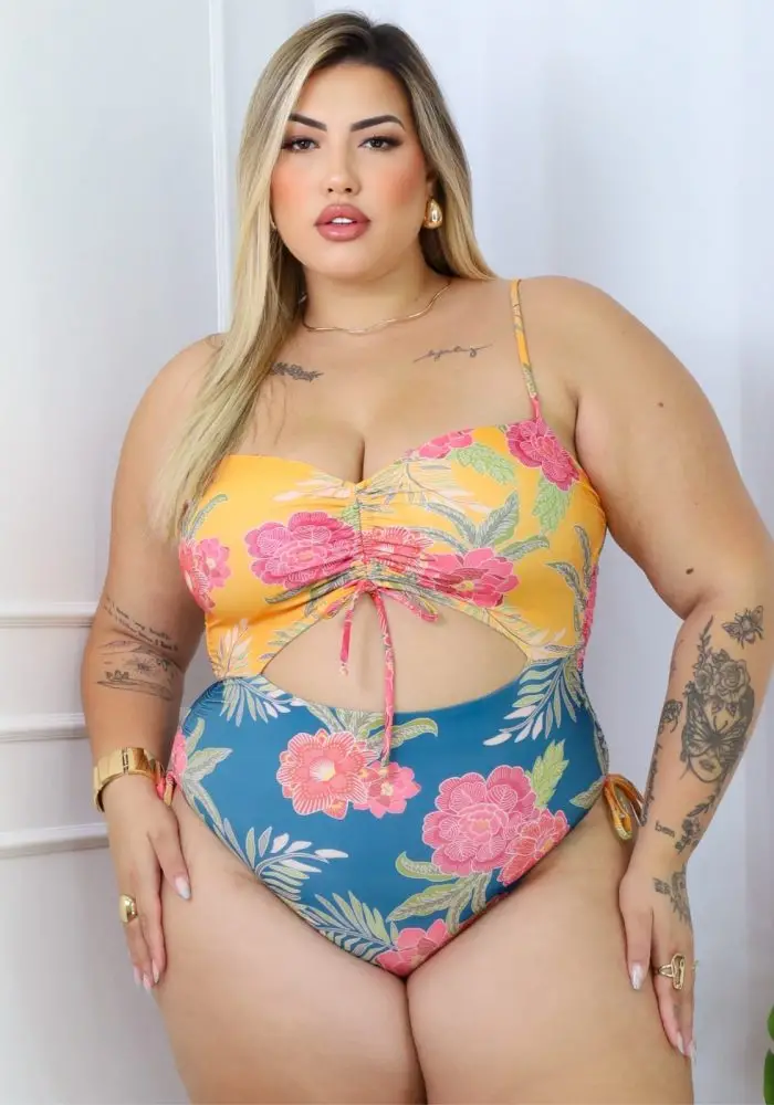 Maiô Plus Size Com Bojo Ref 02842 Estampa Amarelo