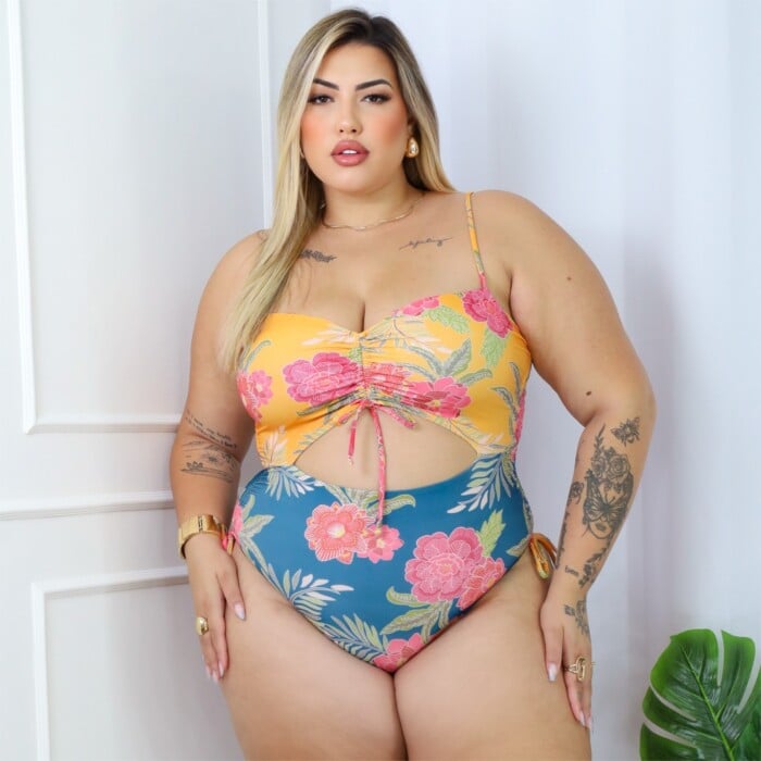 Maiô Plus Size Com Bojo Ref 02842 Estampa Amarelo - 54