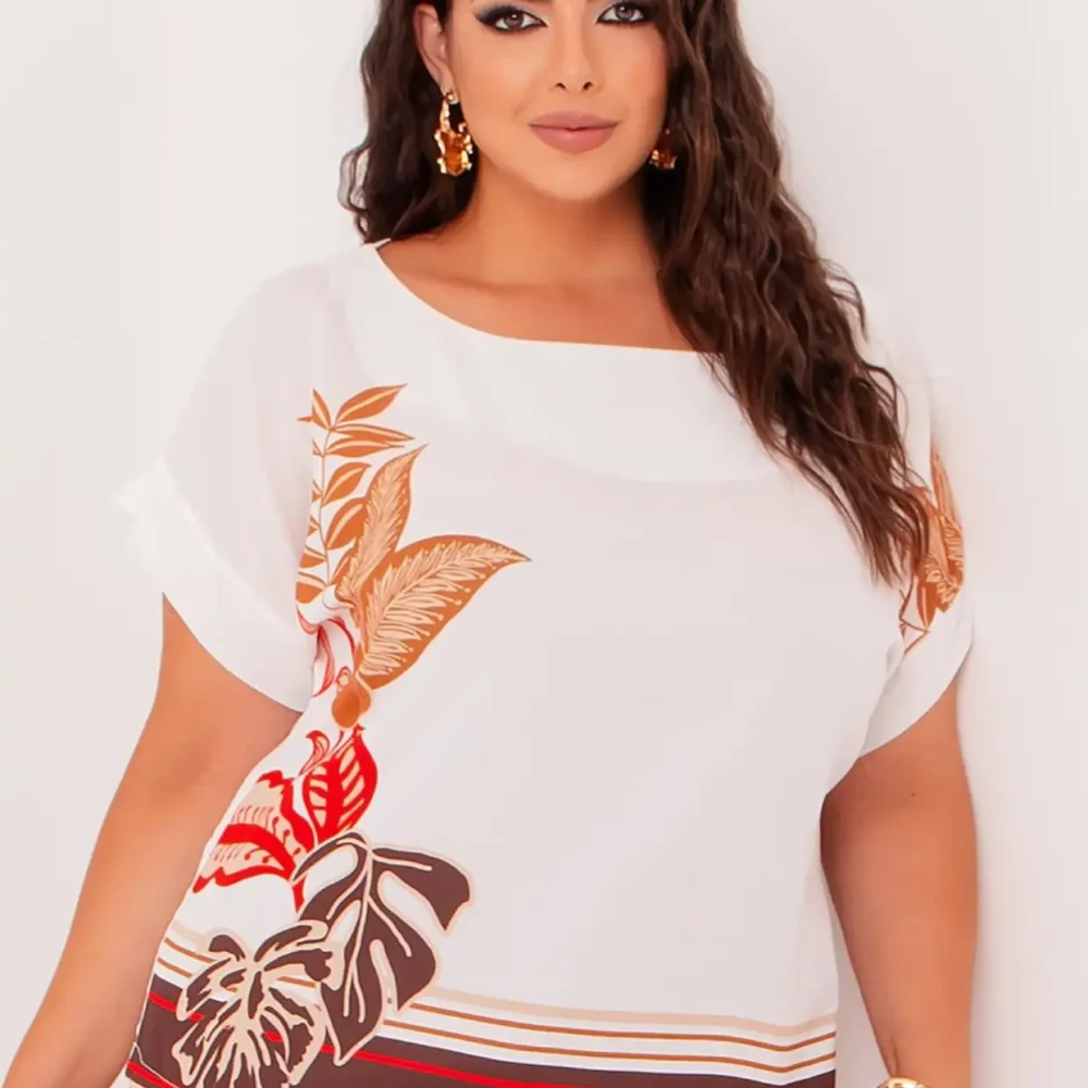 Blusa Feminina Plus Size Manga Curta 12538 Off White