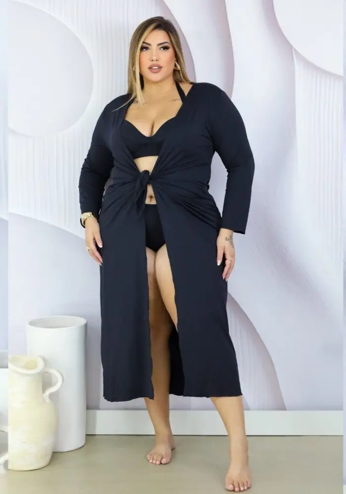 Saída de Praia Longa Plus Size Ref 2298 Preto - 52
