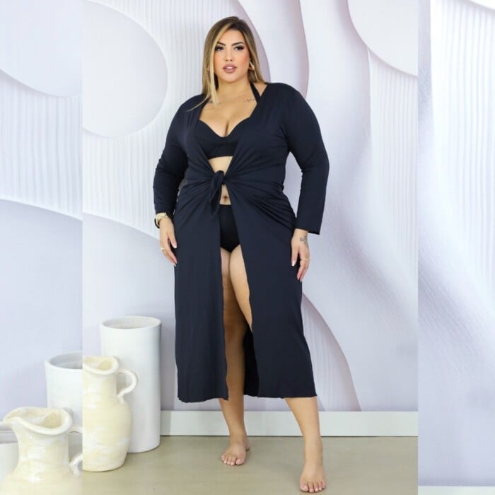 Saída de Praia Longa Plus Size Ref 2298 Preto - 50