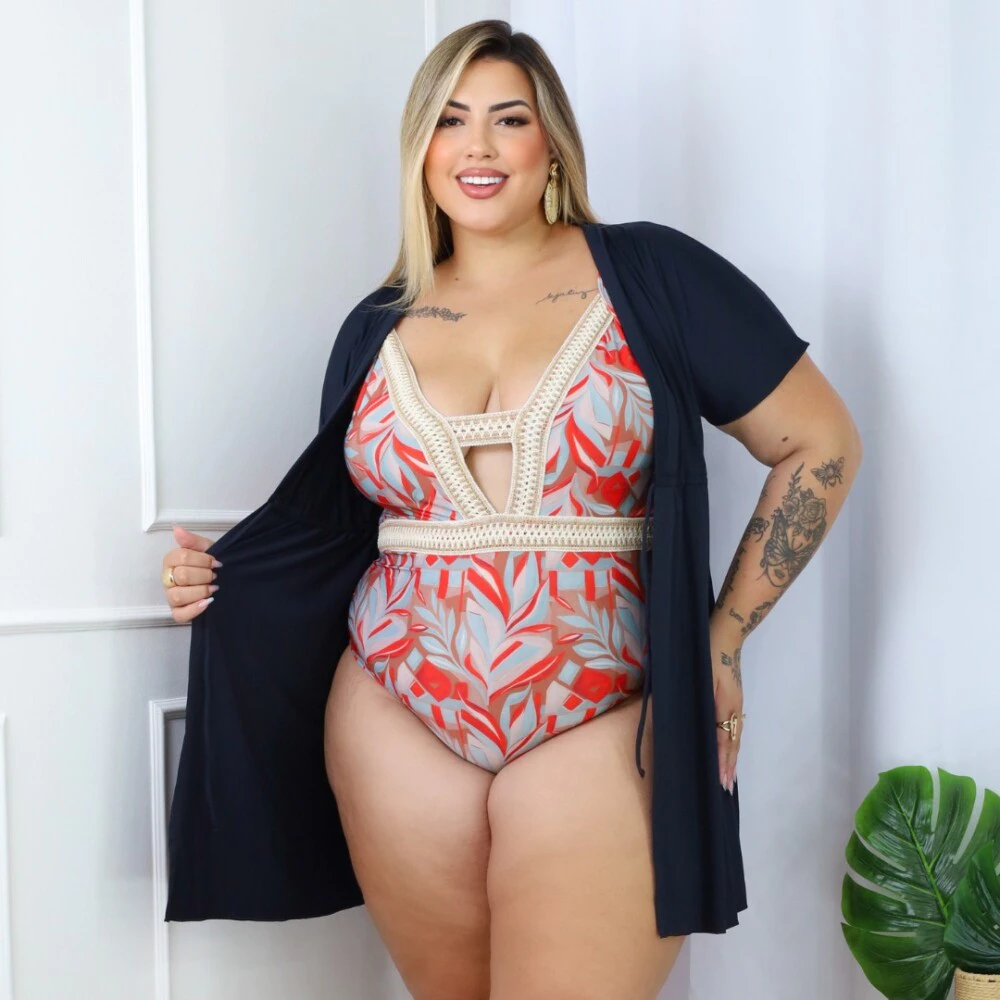 Alternative view of Saída de Praia Feminina Plus Size com Manga  Ref 41244 Preto