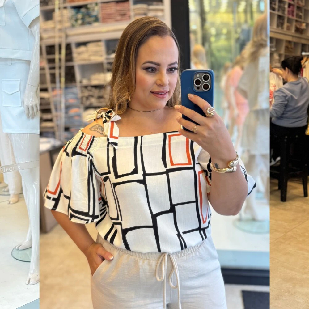 Blusa Feminina Plus Size Manga Curta Ref 12495 Estampa Off White - 52