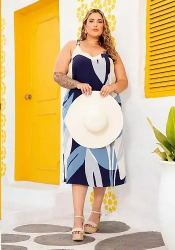 Vestido Mid Plus Size Sem Manga Ref 900736 Estampa Azul 