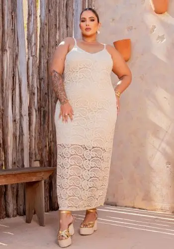 Vestido Longo Plus Size Sem Manga Ref 900776 Bege