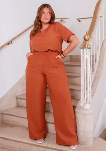 Conjunto Feminino Plus Size Blusa Manga Curta Ref 12513 Telha