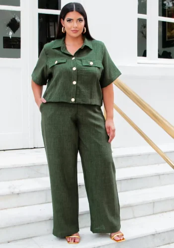 Conjunto Feminino Plus Size Manga Curta + Calça Ref 12541 Verde