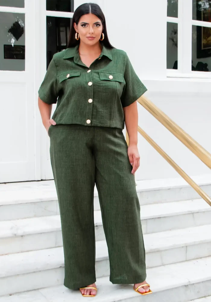 Conjunto Feminino Plus Size Manga Curta + Calça Ref 12541 Verde