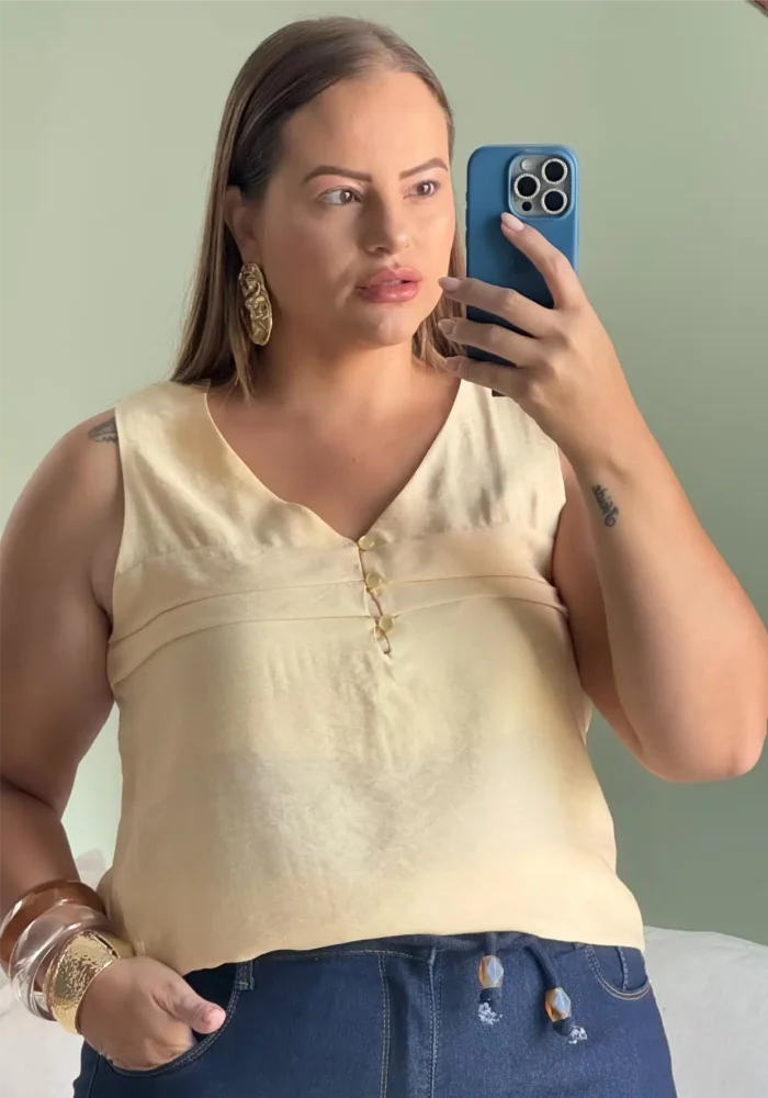 Regata Feminina Plus Size Ref 12384 Amarela - 46