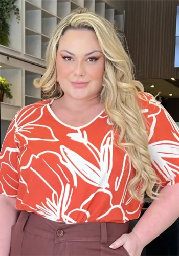 Blusa Feminina Plus Size Manga Curta Ref 12543 Estampa Telha