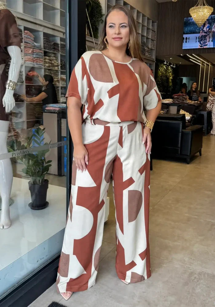 Conjunto Feminino Plus Size Blusa + Calça Ref 12592 Ferrugem