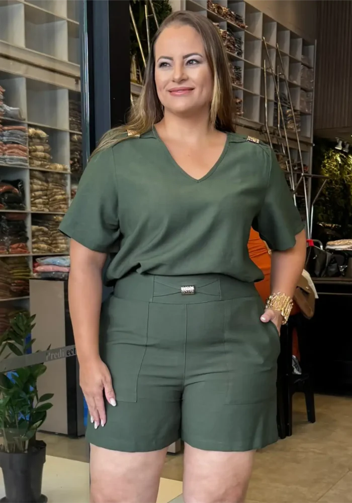 Conjunto Feminino Plus Size Blusa + Shorts Ref 12608 Verde