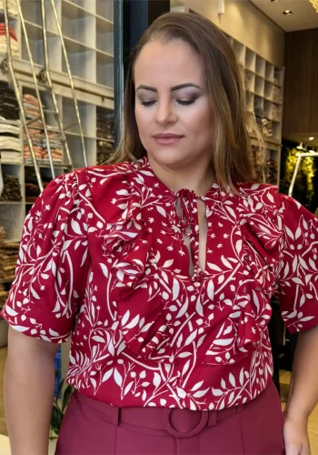 Blusa Feminina  Plus Size Manga Curta Ref 12635 Bordô