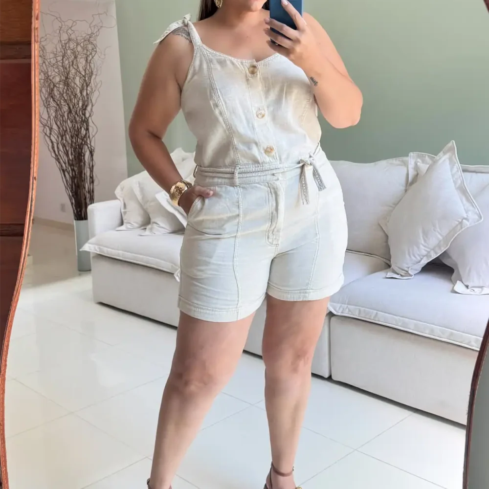 Macaquinho Plus Size Sem manga Ref 15000 Cru - 48