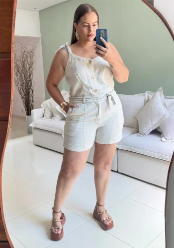 Macaquinho Plus Size Sem manga Ref 15000 Cru