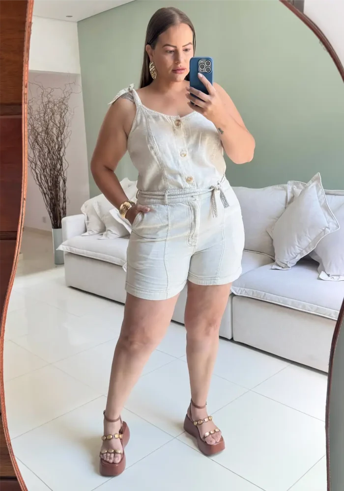 Macaquinho Plus Size Sem manga Ref 15000 Cru - 50