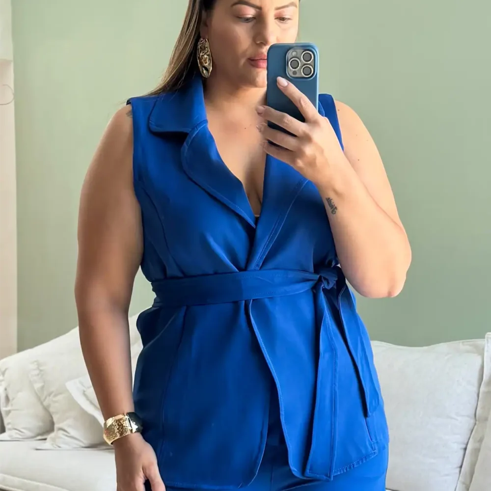 Conjunto Feminino Plus Size Colete + Shorts Ref 207275 Royal - 46