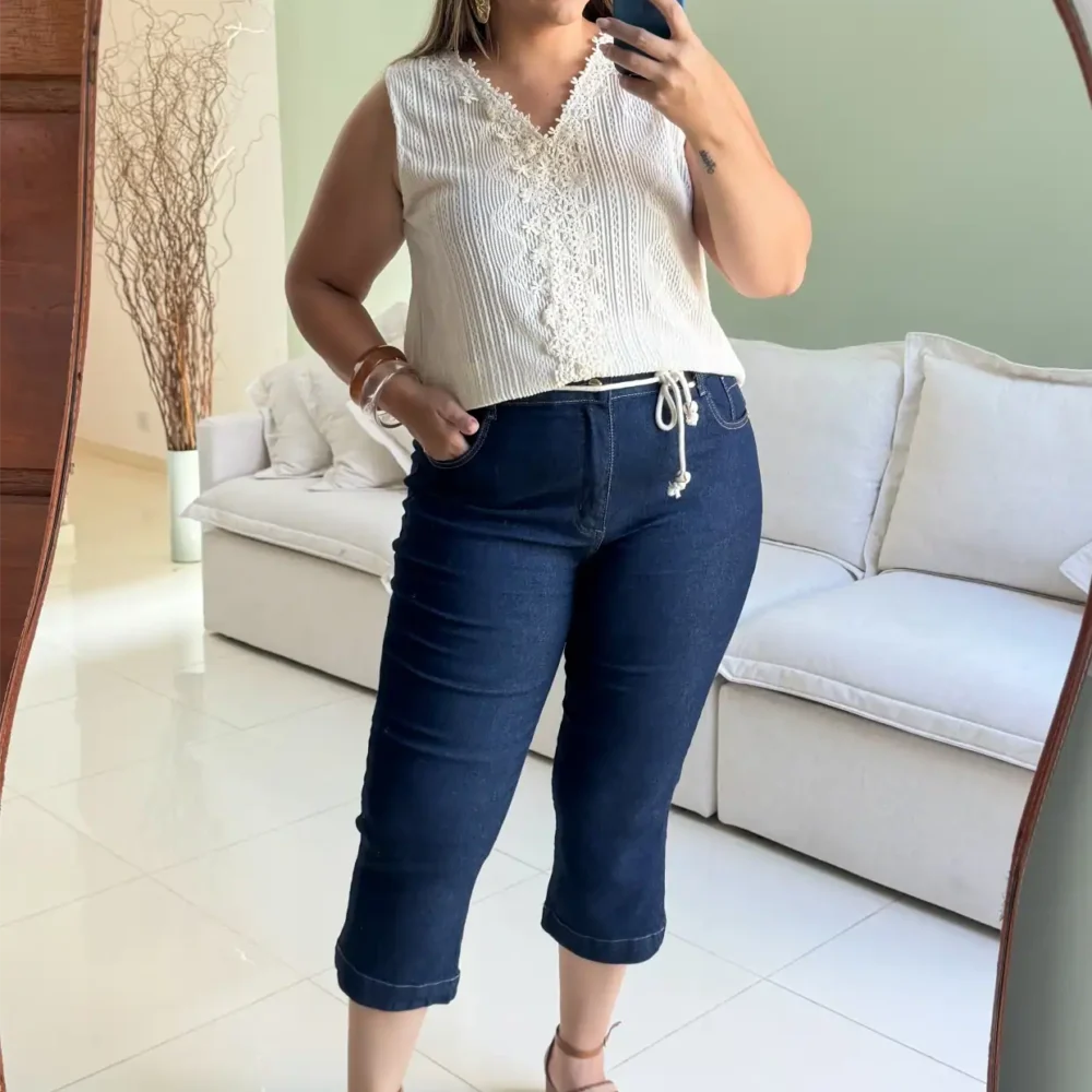 Capri Feminina Plus Size  Ref 8912 Jeans - 56