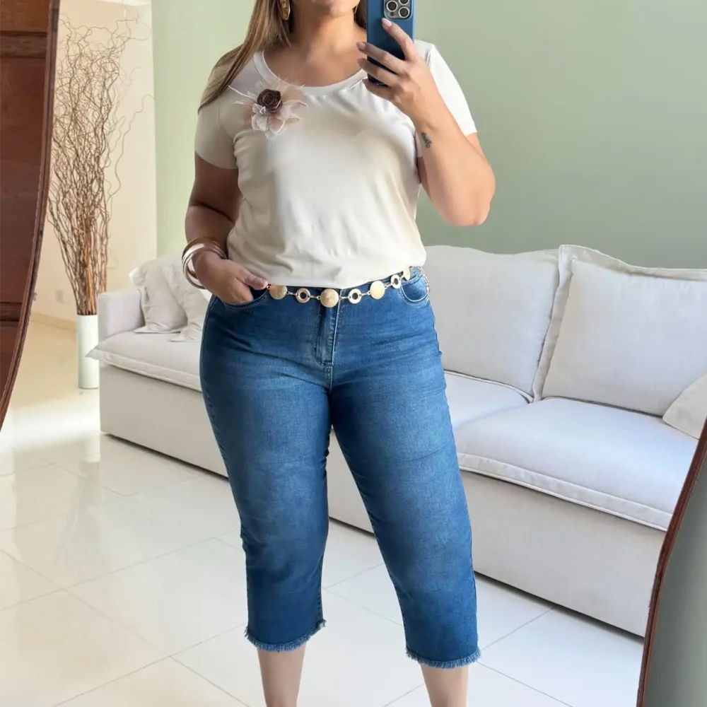 Capri Feminina Plus Size Ref 8987 Jeans - 52