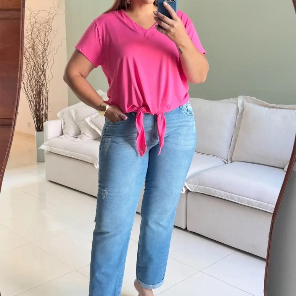 Calça Mom Feminina Plus Size Ref 9002 Jeans - 50