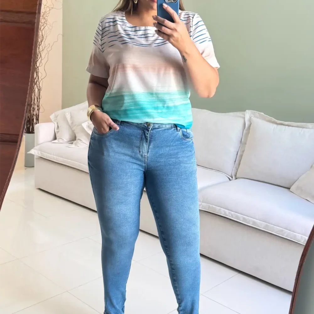 Calça Cigarrete Feminina Plus Size Ref 9091 Jeans - 46