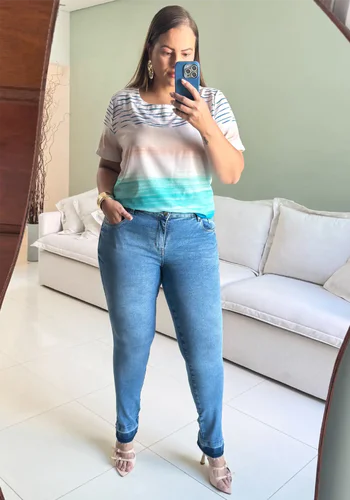 Calça Cigarrete Feminina Plus Size Ref 9091 Jeans "karine" - 46